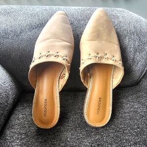 Maurices Tan Mules with Perforated Design.